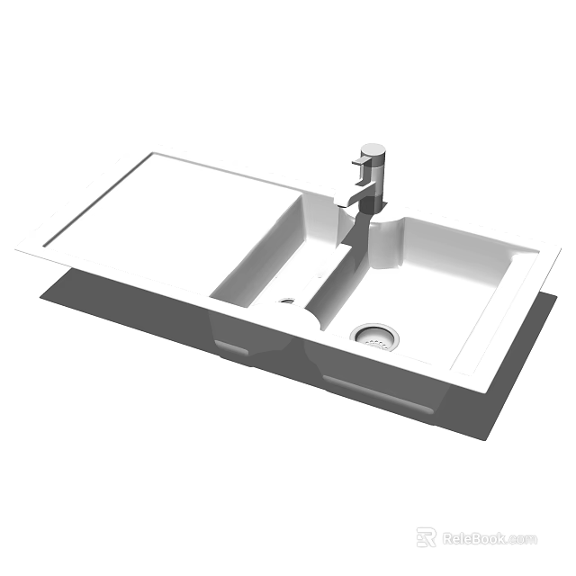 Modern Kitchen Sink With Double Bowl Faucet And Stainless Steel Construction 3d model 