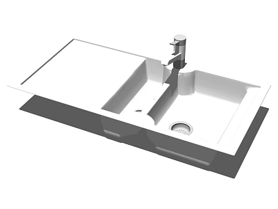 Modern Kitchen Sink With Double Bowl Faucet And Stainless Steel Construction 3d model