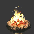 Road Facilities Rest Area Fire Pit With Campfire Flames Stone Structure And Flying Butterflies