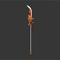 Ornate Long Handled Weapon With Red Gold Decoration And White Blade