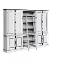 Dark Brown Wooden Display Cabinet With Glass Doors And Ladder Shelf Structure