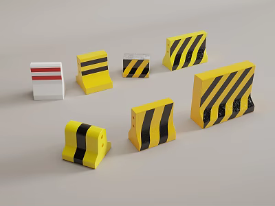 Public Facility Traffic Barriers With Yellow Black Stripes Different Shapes And White Red Striped Design 3d model