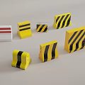 Public Facility Traffic Barriers With Yellow Black Stripes Different Shapes And White Red Striped Design