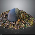 Natural Gray Stone Surrounded by Colorful Fallen Leaves and Lush Green Grass