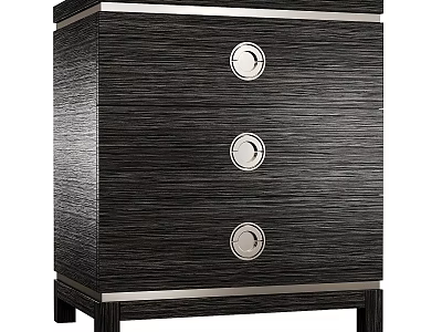 Modern Dark Wood Grain Nightstand With Three Drawers And Metal Round Knobs 3d model