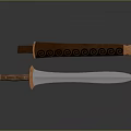 Traditional Decorative Sword Featuring Wooden Scabbard Ornate Hilt And Sharp Metal Blade