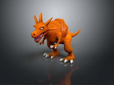 Orange Spiked Dinosaur 3D Model With Scaly Body Sharp Teeth And Claws 3d model