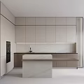 Stylish Cabinets In Modern Kitchen With Marble Countertop Island And Under Cabinet Lighting
