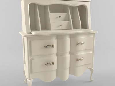 Elegant White Entryway Side Cabinet With Drawers Curved Legs And Carved Details 3d model