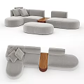 Modern Gray Casual Sofa Set With Ottoman Wooden Table And Plush Cushions