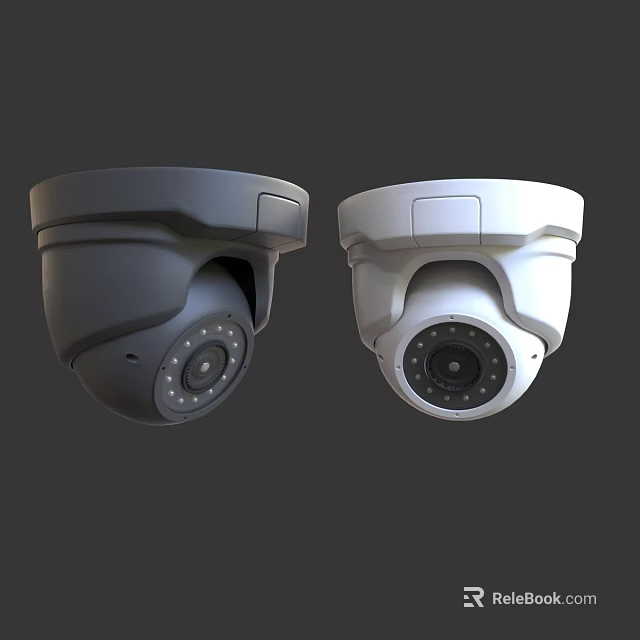 Black And White Dome Shaped Surveillance Cameras With Clear Lens For Security Monitoring 3d model 