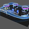 Modern Exhibition Booth With Curved Blue Structure Brand Signage And Entrance Design