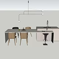 Modern Dining Table Set With White Countertop Pendant Light And Chairs 3d model