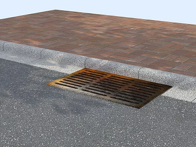 Road Infrastructure Featuring Drainage Grating And Brick Paving With Concrete Curb 3d model