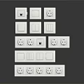 White Home Electrical Switch Panels With Various Designs Arranged In Rows 3d model