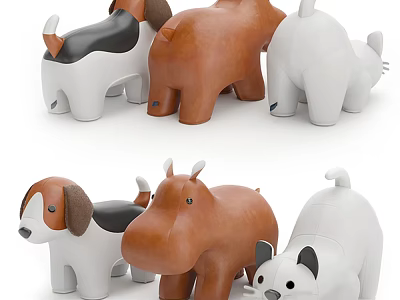 Cute Animal Shaped Sofa Stools In White Brown And Black With Modern Cute Design 3d model
