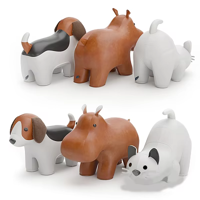 Cute Animal Shaped Sofa Stools In White Brown And Black With Modern Cute Design 3d model