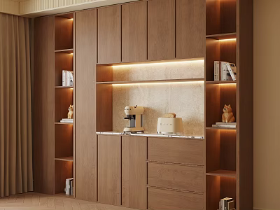 Modern Wooden Sideboard With Open Shelves LED Lighting Books And Drawers 3d model