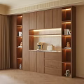 Modern Wooden Sideboard With Open Shelves LED Lighting Books And Drawers