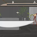 Modern Reception Desk With White Marble Counter Potted Plants And Hanging Light