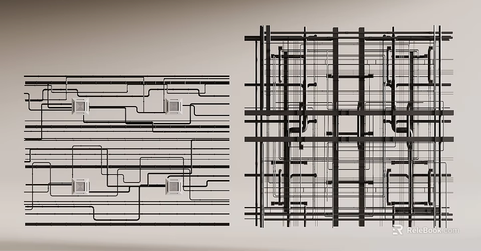 Modern Ceiling Design With Intricate Grid And Circuit Line Structures 3d model 