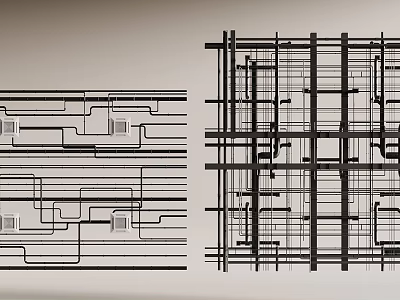 Modern Ceiling Design With Intricate Grid And Circuit Line Structures 3d model