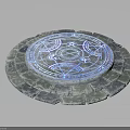 Circular Stone Disk With Intricate Rune Patterns And Surrounding Stone Slabs 3d model