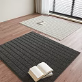 Square Rugs With Striped Texture Dark Light Gray On Wooden Floor With Open Book Slippers