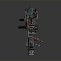 Mechanical Weapon With Complex Metal Structure Pipes And Blue Futuristic Design