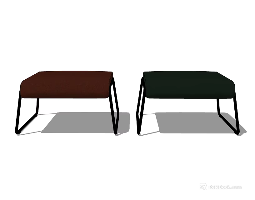 Brown And Dark Green Ottoman Footstools With Metal Frame Modern Design 3d model 