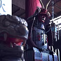 Traditional Samurai Clothing With Red Mask Metal Components And Decorative Chains