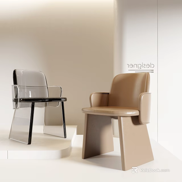 Modern Luxury Transparent Black and Beige Accent Chairs with Minimalist Design on Display Platform 3d model 