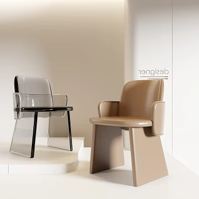 Modern Luxury Transparent Black and Beige Accent Chairs with Minimalist Design on Display Platform 3d model
