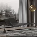 Black Leather Chaise Lounge in Modern Interior with Side Table Window Curtains And Floor Lamp