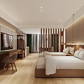 Modern Hotel Guest Room Interior With Double Bed TV Wall Desk Chair And Wooden Flooring