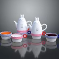 Cute Rabbit Shaped Ceramic Tea Set With White Pink Teapot And Cups For Daily Use