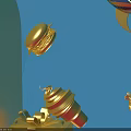 Golden Commercial Equipment Parts With Spiral Structure And Lid Component On Blue Background