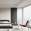Modern Bedroom Interior Design With Platform Bed Abstract Painting And Area Rug