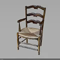 Vintage Wooden Chair With Armrests Curved Backrest And Woven Seat