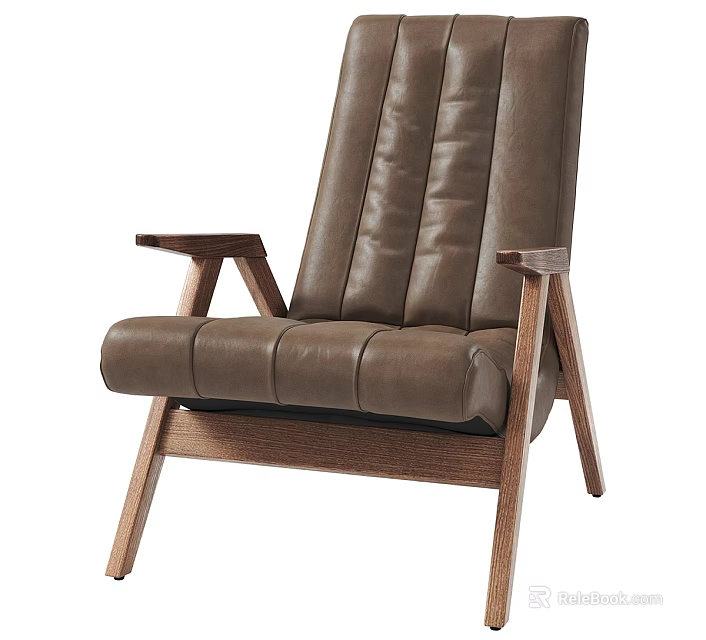 Comfortable Brown Leather Single Seater Sofa With Wooden Frame And Stylish Armrests 3d model 