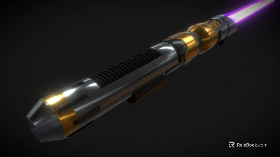 Lightsaber Sci Fi Weapon With Metallic Hilt Gold Accents And Purple Glowing Blade 3d model 