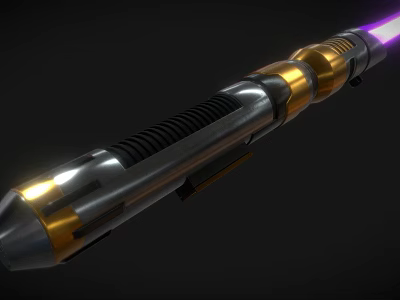 Lightsaber Sci Fi Weapon With Metallic Hilt Gold Accents And Purple Glowing Blade 3d model