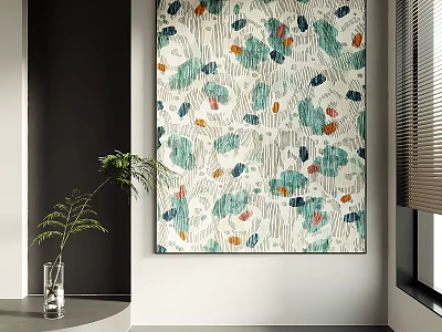 Large Art Painting In Minimalist Interior Space With Potted Plant 3d model
