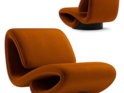 Modern Orange Lounge Chair With Curved Velvet Upholstery And Black Base 3d model