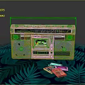 Vintage Boombox With Cassette Tapes On Green Leaf Patterned Cloth Displaying KOL
