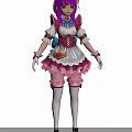 Anime Style Woman With Purple Hair Pink White Lace Outfit And Flower Headpiece