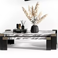 Modern Coffee Table Designs With Marble Top Black Frame And Decorative Vases 3d model