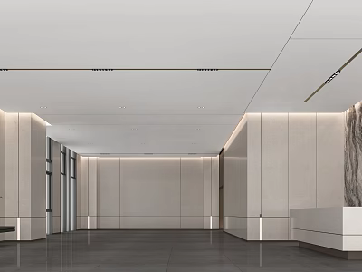 Modern Front Desk Reception Interior Design With Marble Countertop And Ambient Lighting 3d model