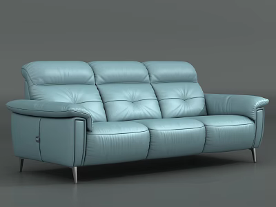 Elegant Light Blue Leather Three Seat Sofa Modern Design With Metal Legs 3d model