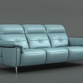 Elegant Light Blue Leather Three Seat Sofa Modern Design With Metal Legs